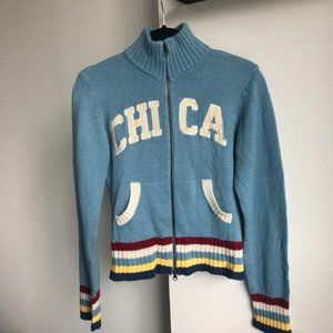 vintage 90's Garage "chica" blue zip up mock neck knit sweater Size